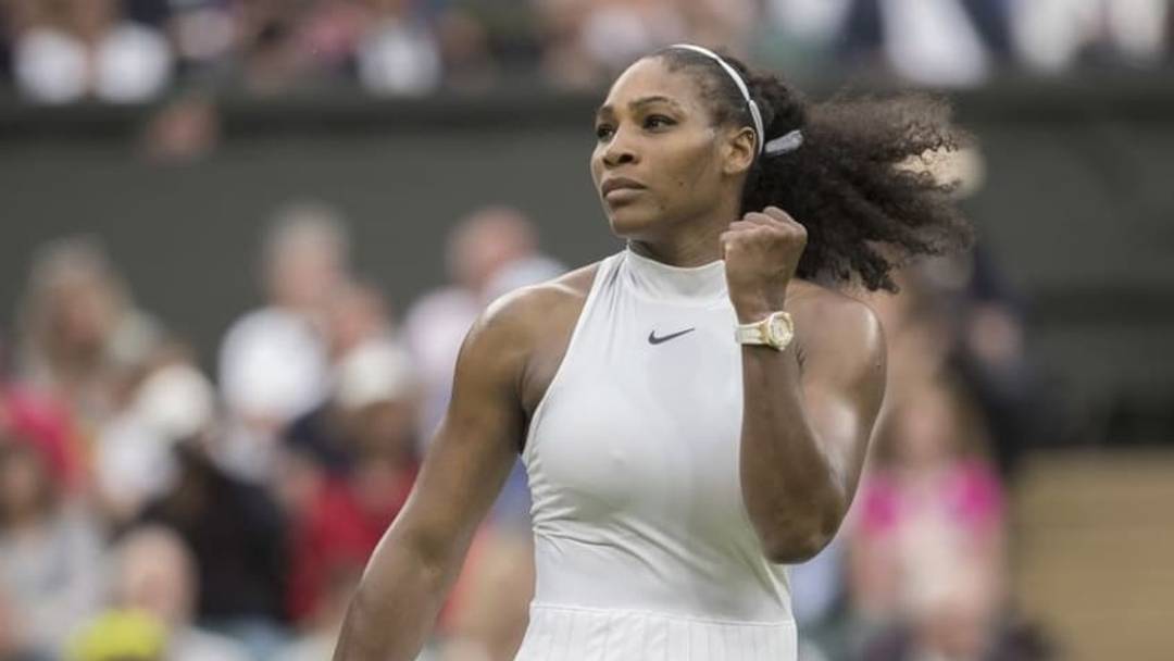 Jul 1, 2016; London, United Kingdom; Serena Williams (USA) celebrates match point during her match against Christina McHale (USA) on day five of the 2016 The Championships Wimbledon. Mandatory Credit: Susan Mullane-USA TODAY Sports